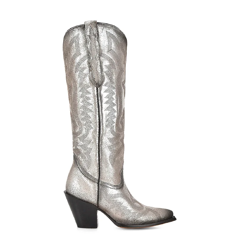 Corral Womens Embroidery Pointed Toe Silver Cowhide 16in Cowboy Boots