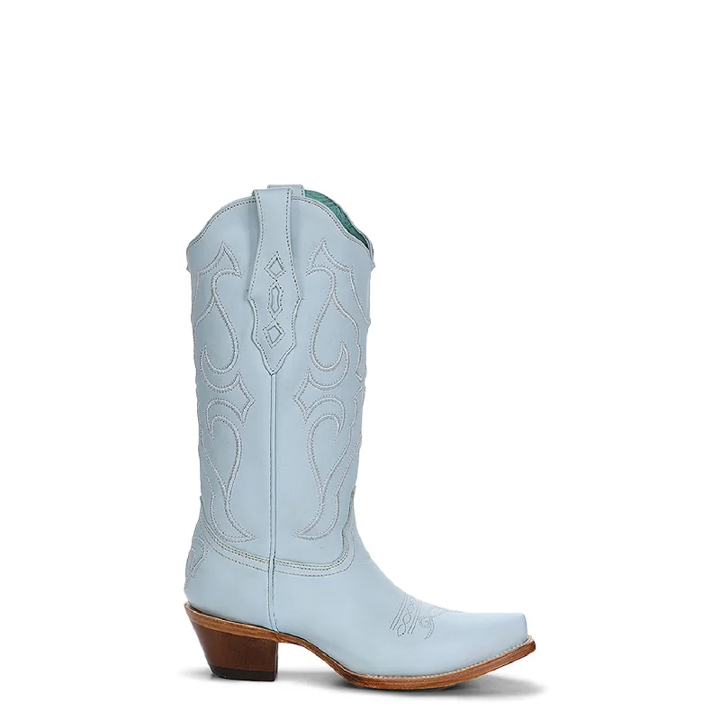 Corral Womens Embroidery Snip Toe Baby Blue Cowhide 13in Cowboy Boots