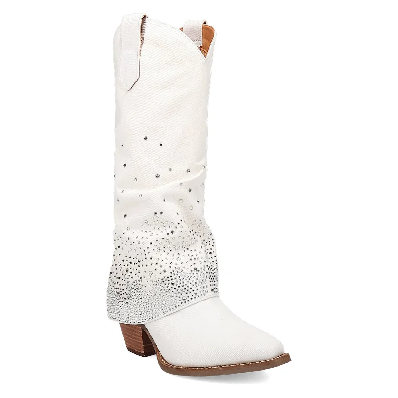 Dingo Womens Eye Candy White Denim Cowboy Boots