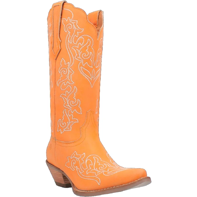 Dingo Womens Flirty N Fun Orange Leather Cowboy Boots