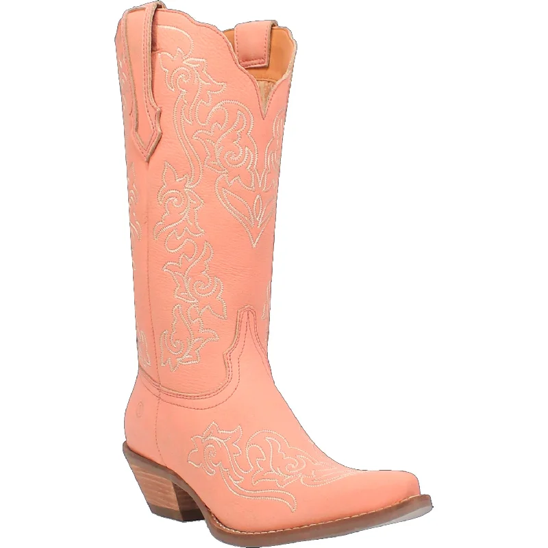 Dingo Womens Flirty N Fun Peach Leather Cowboy Boots