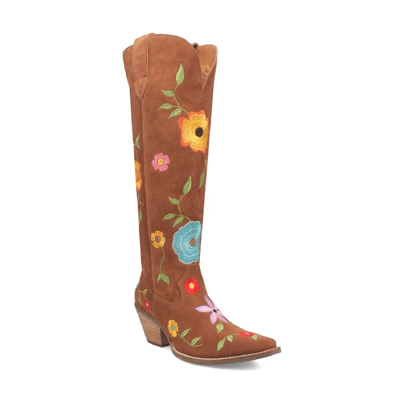 Dingo Womens Flower Power Brown Suede Cowboy Boots