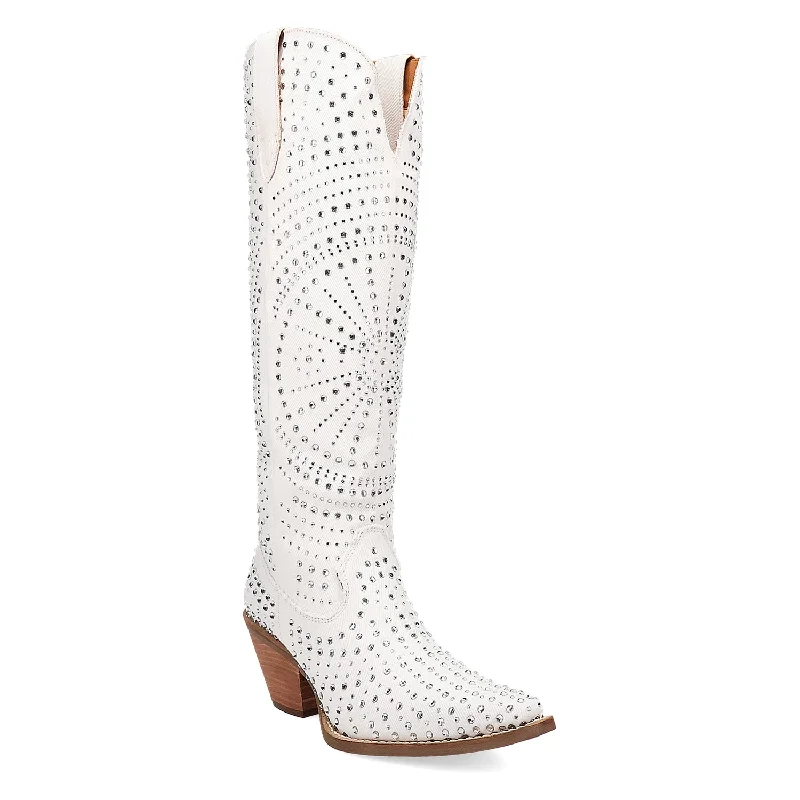 Dingo Womens Honkytonk Honey White Denim Cowboy Boots