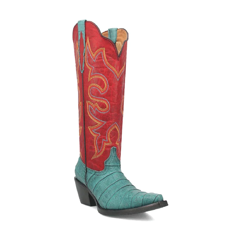 Dingo Womens Matilda Turquoise/Red Leather Cowboy Boots