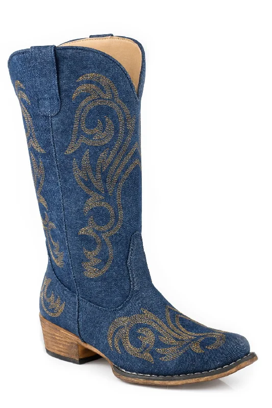 Roper Womens Riley Denim Blue Fabric Cowboy Boots