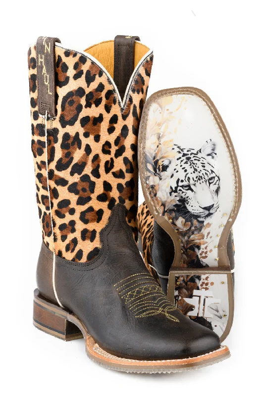 Tin Haul Womens Wild Cat Dark Brown/Jaguar Leather Cowboy Boots